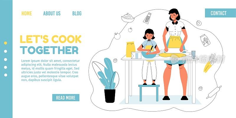 Mother daughter cooking together landing page